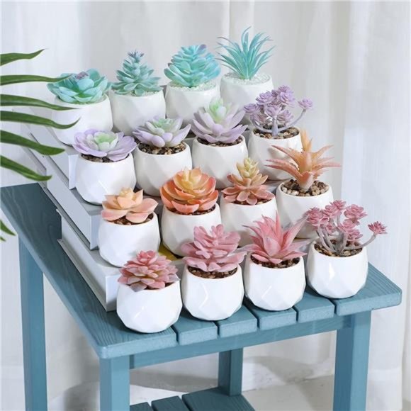 Artificial Purple Cactus Plant in White Ceramic Pots, Set of 4 - Mini Succulent - Picture 6 of 12